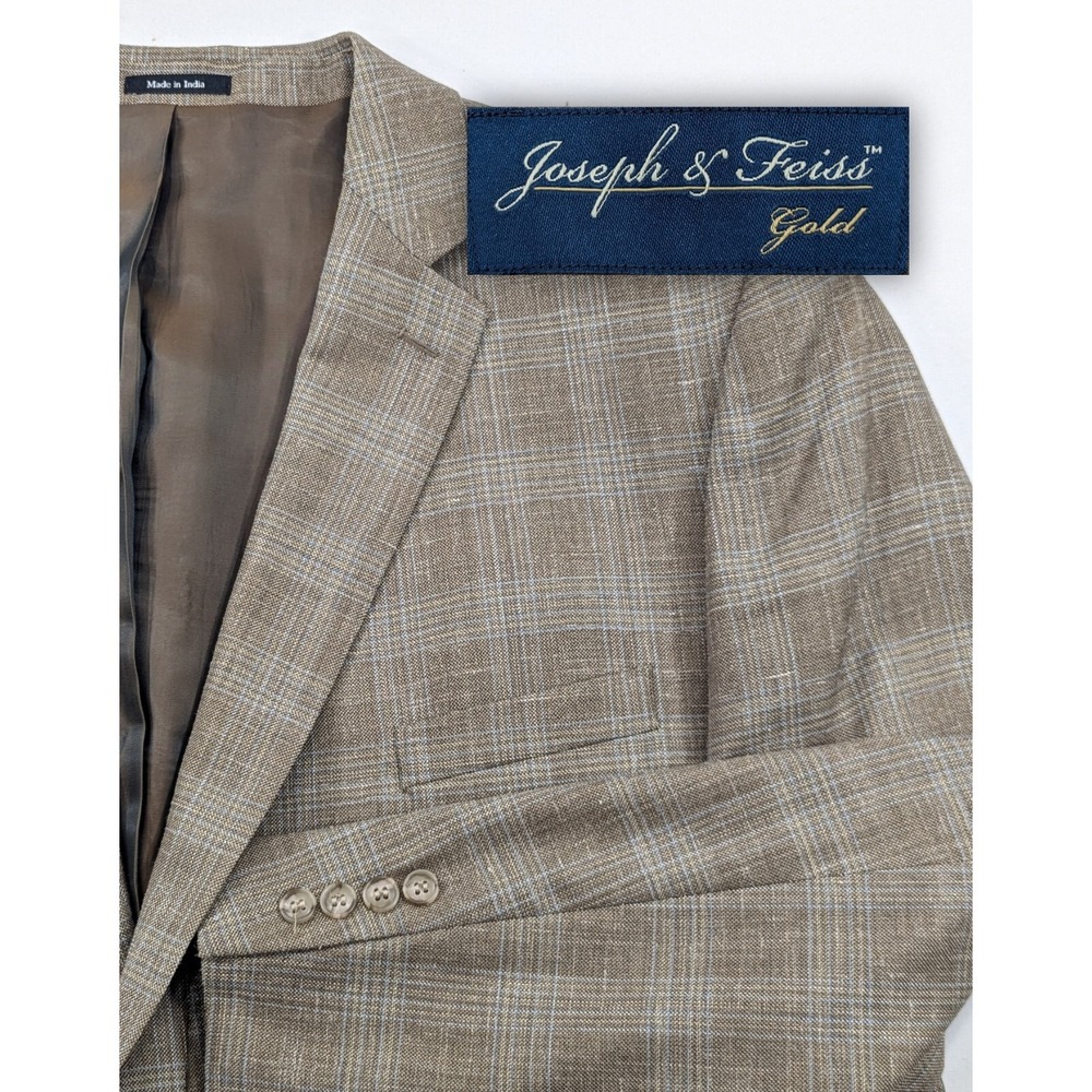 Joseph Feiss Gold Blazer Wool/Silk/Linen Suit Jacket Prince Of Whales 52R 56"